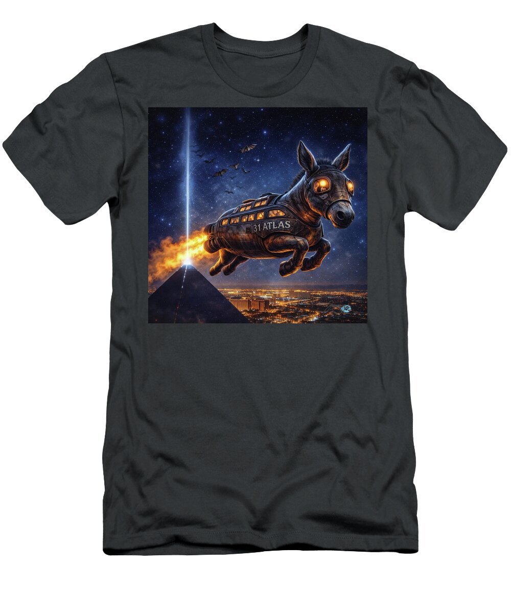 Steampunk Rocket Donkey in Night Sky James Eye T-Shirt