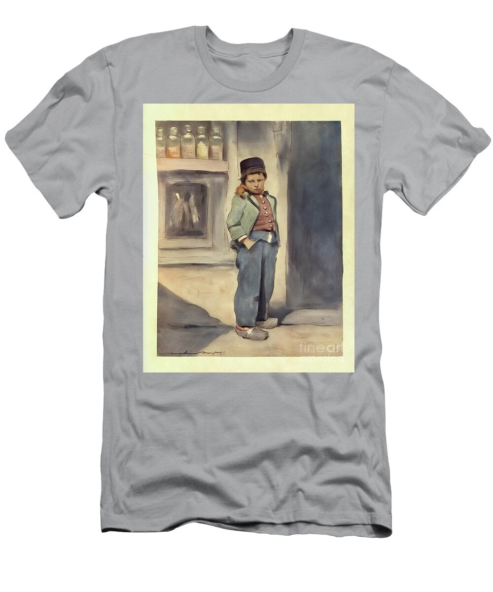 Street Boy with Pet Ferret Standing in Clogs Ar3 Historic Illustrations T-Shirt