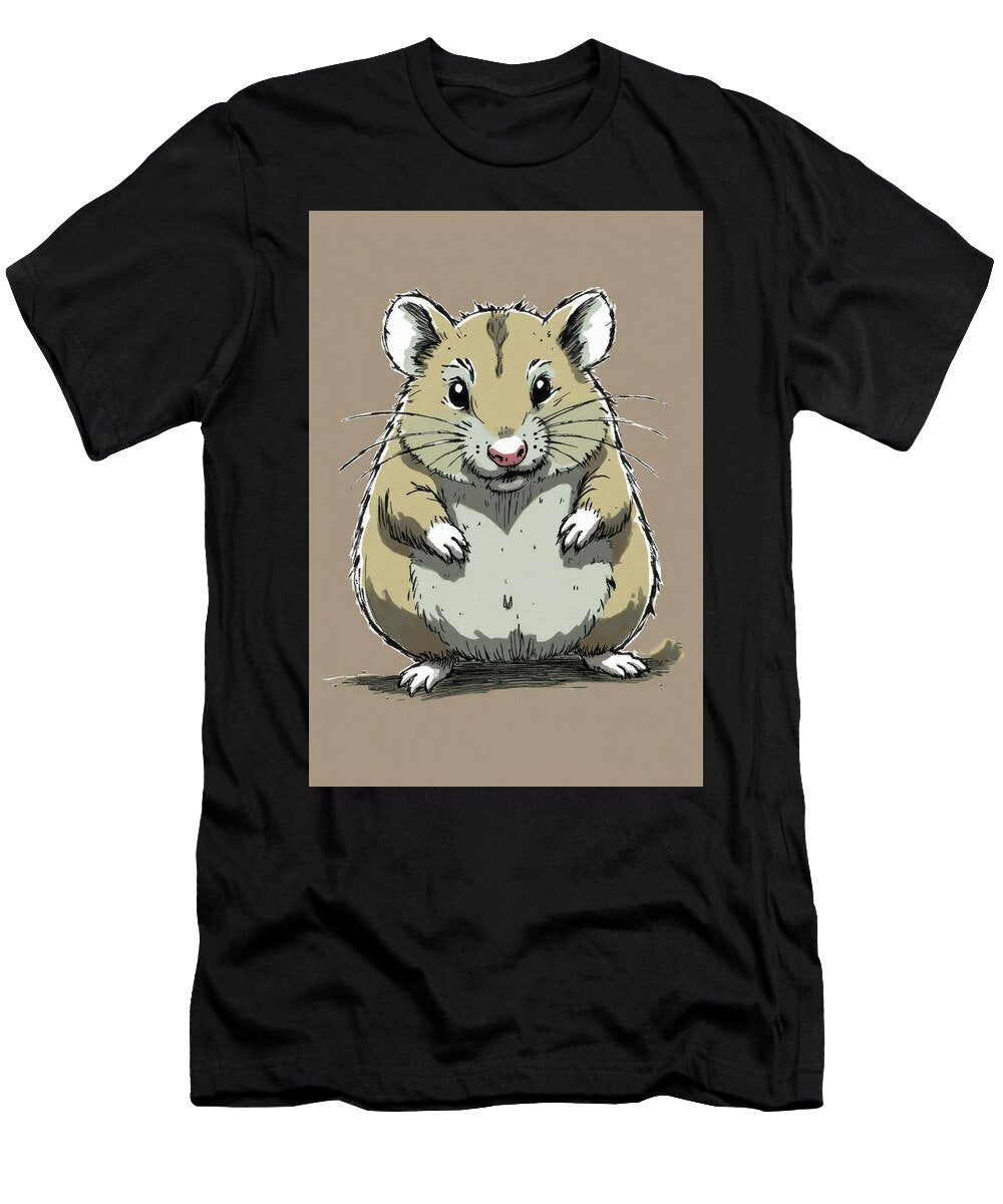 Stylized Cartoon Hamster Standing Light Brown and White Fur Wall Art Prints T-Shirt