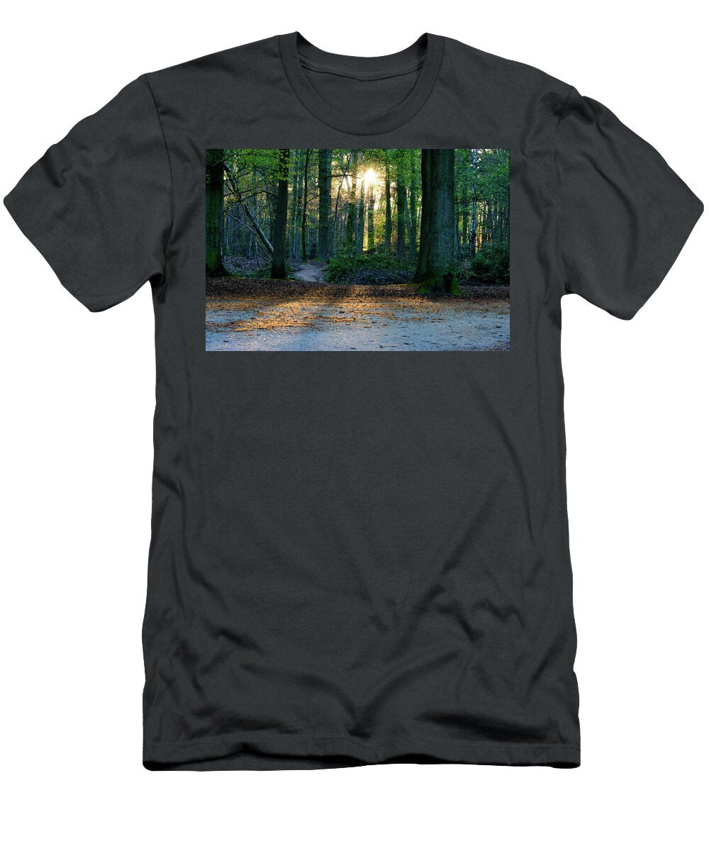 Sun Shining Trough Trees Casting Beams Johan Ferret T-Shirt