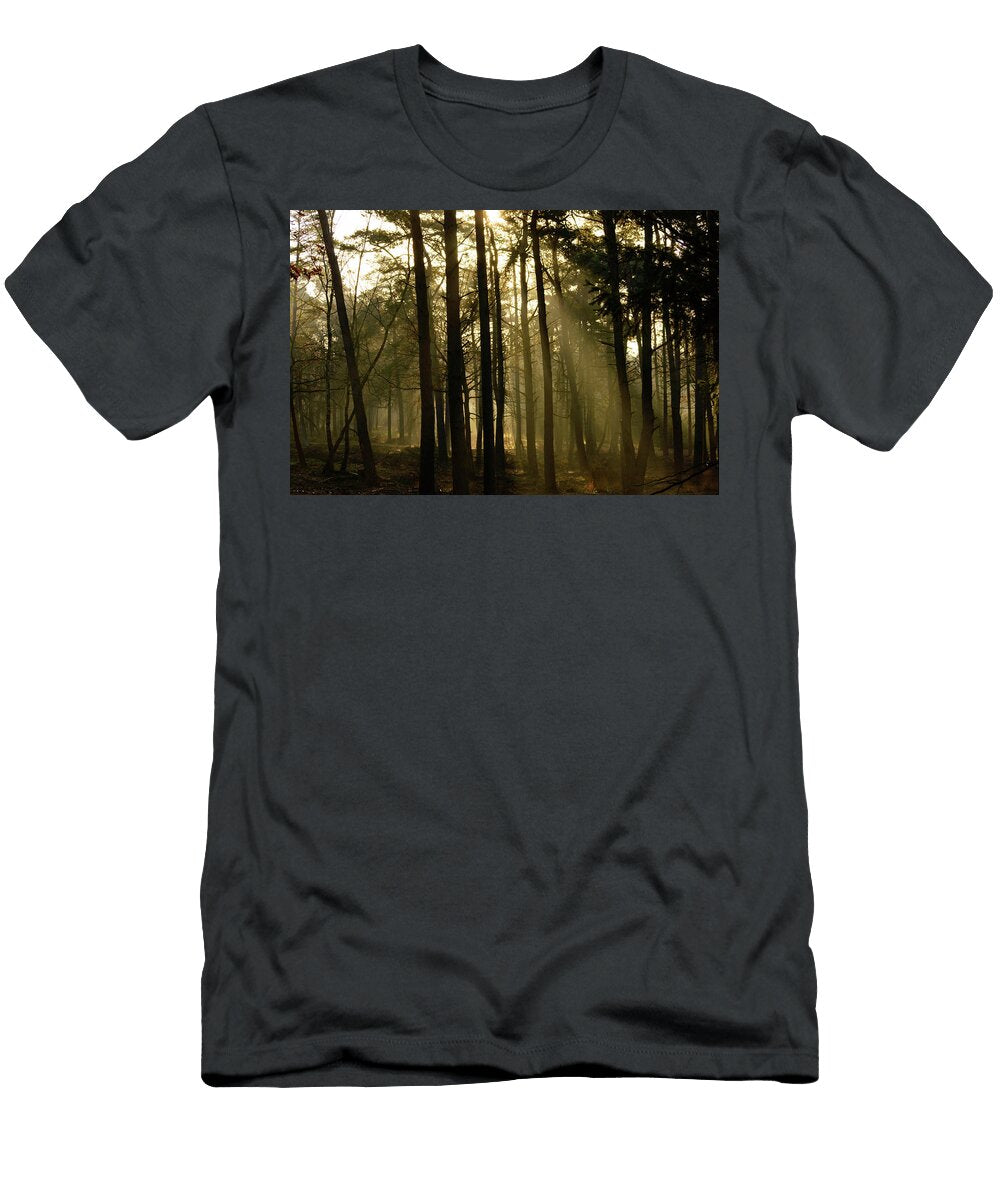 Sunbeams Penetrating a Forest in Morning Light Johan Ferret T-Shirt