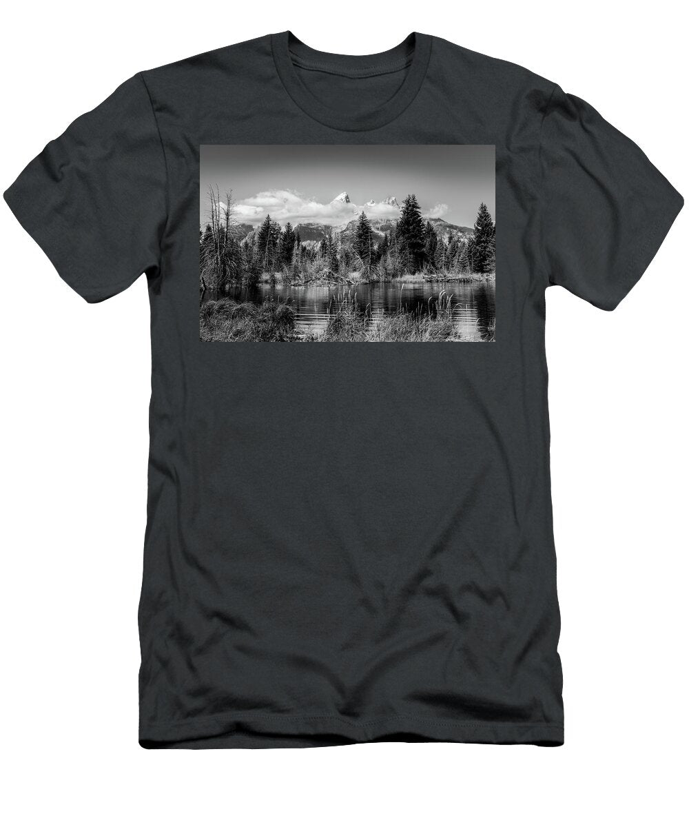 Tetons At Schwabachers Landing Black and White Tl Mair T-Shirt