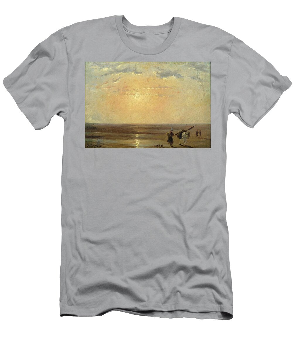 The Beach At Trouville with Setting Sun Oil on Panel Paul Huet T-Shirt