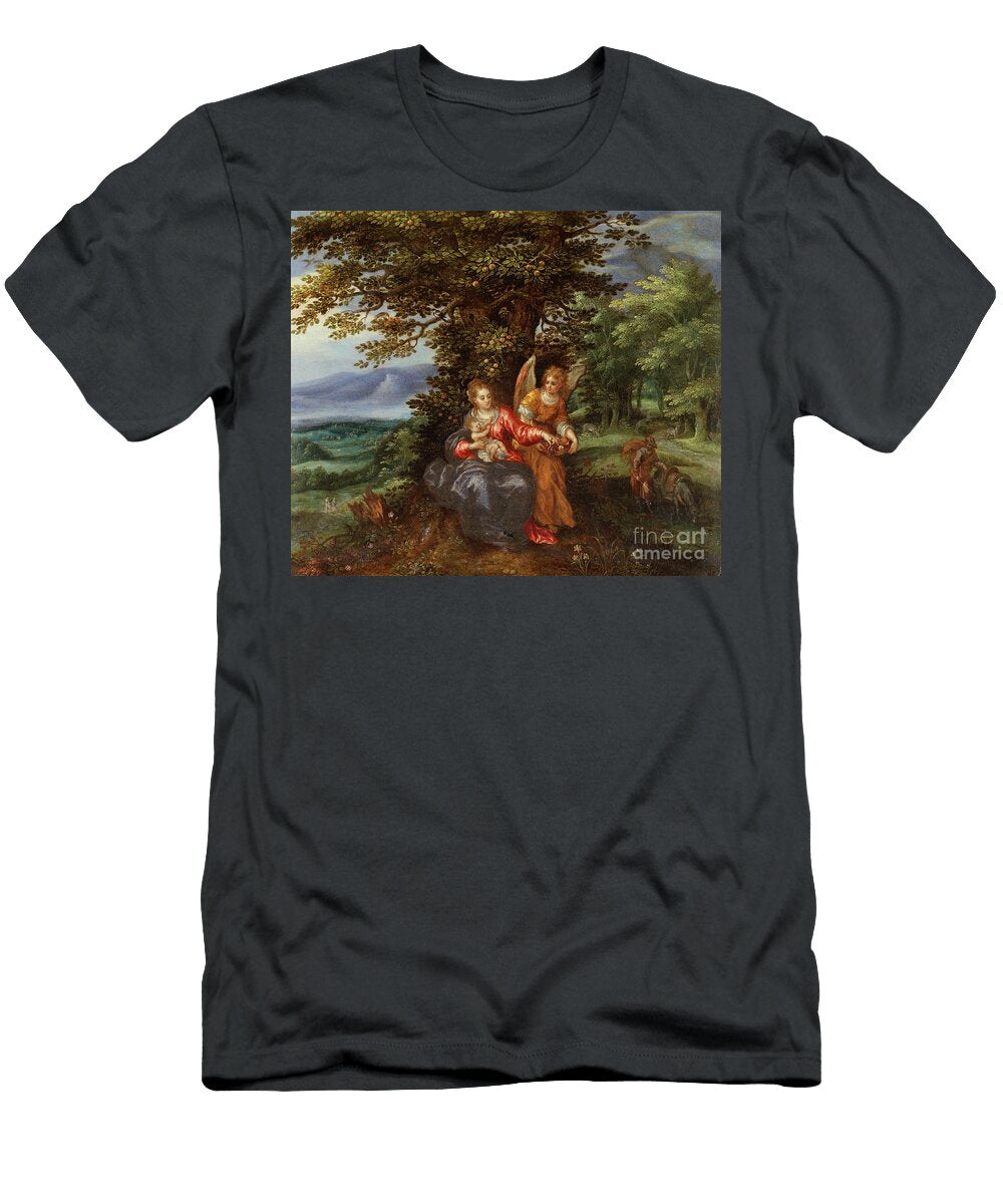The Rest on the Flight Into Egypt Oil on Copper Hendrik De Clerck T-Shirt