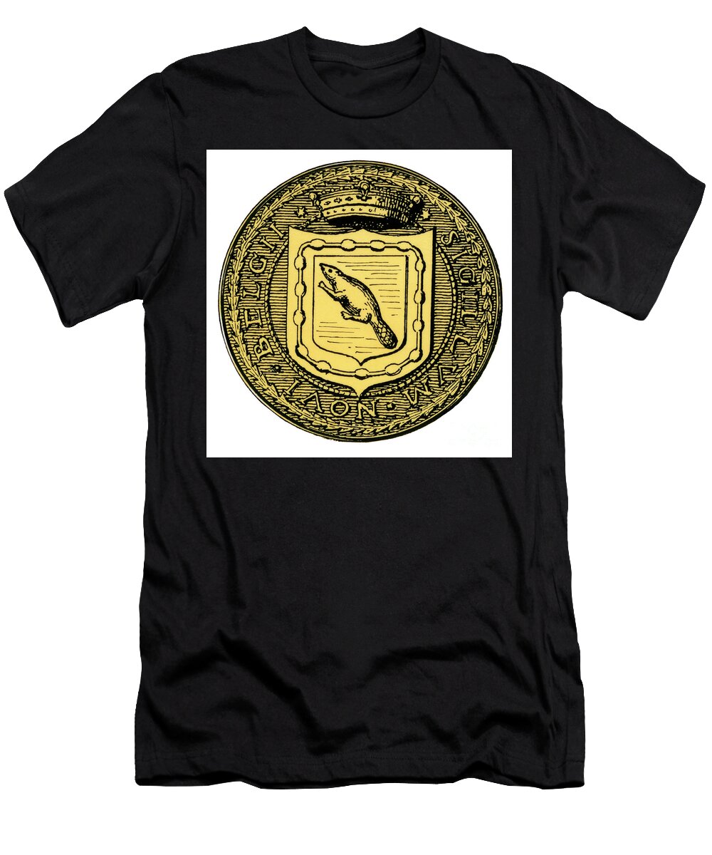 The Seal of the Colonial Province of New Amsterdam 17th Century Colorized Engraving 19th Century Seal of New Netherland Hand Colored Woodcut American School T-Shirt