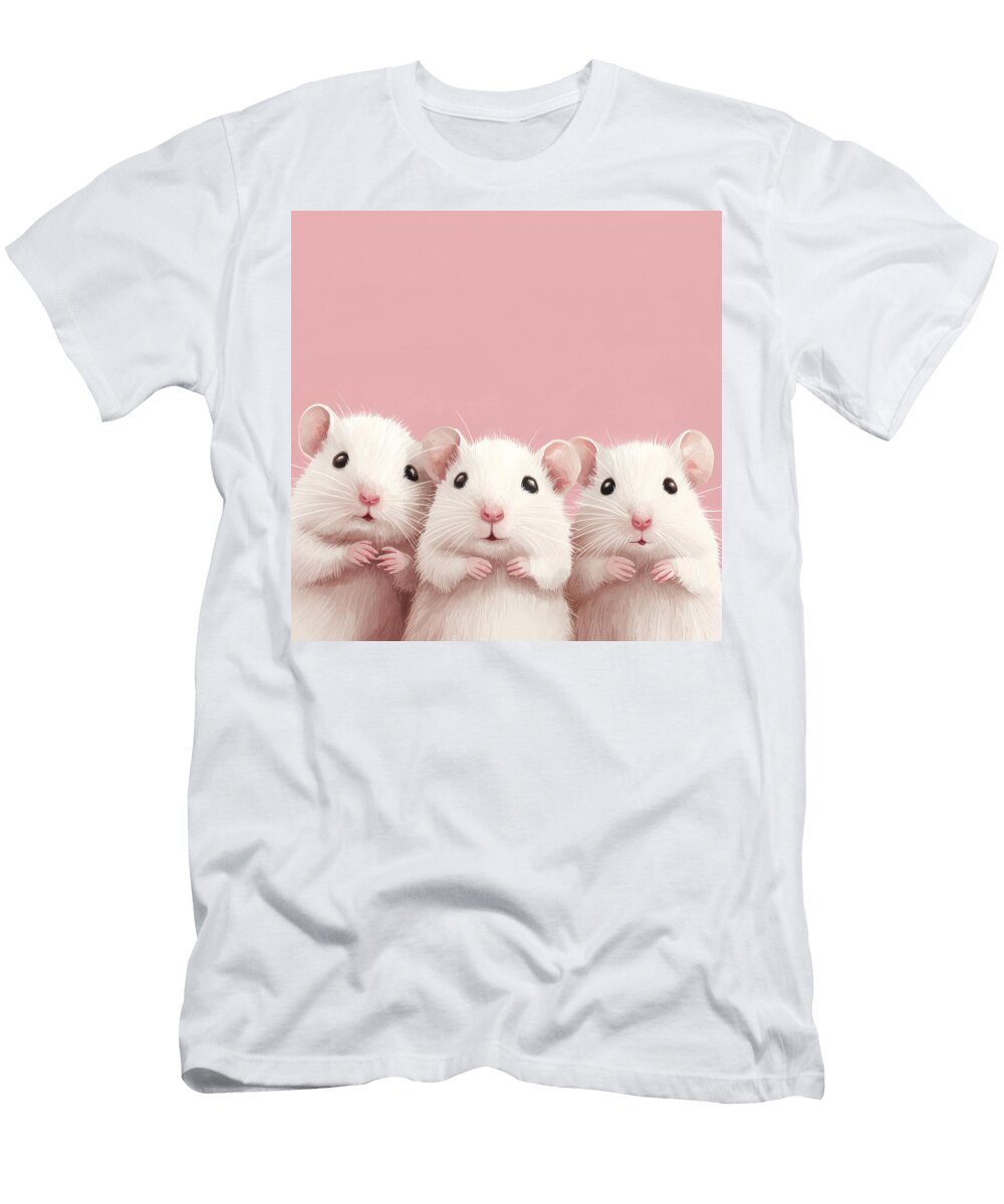 Three Adorable White Hamsters on Pink Thelma Milles T-Shirt