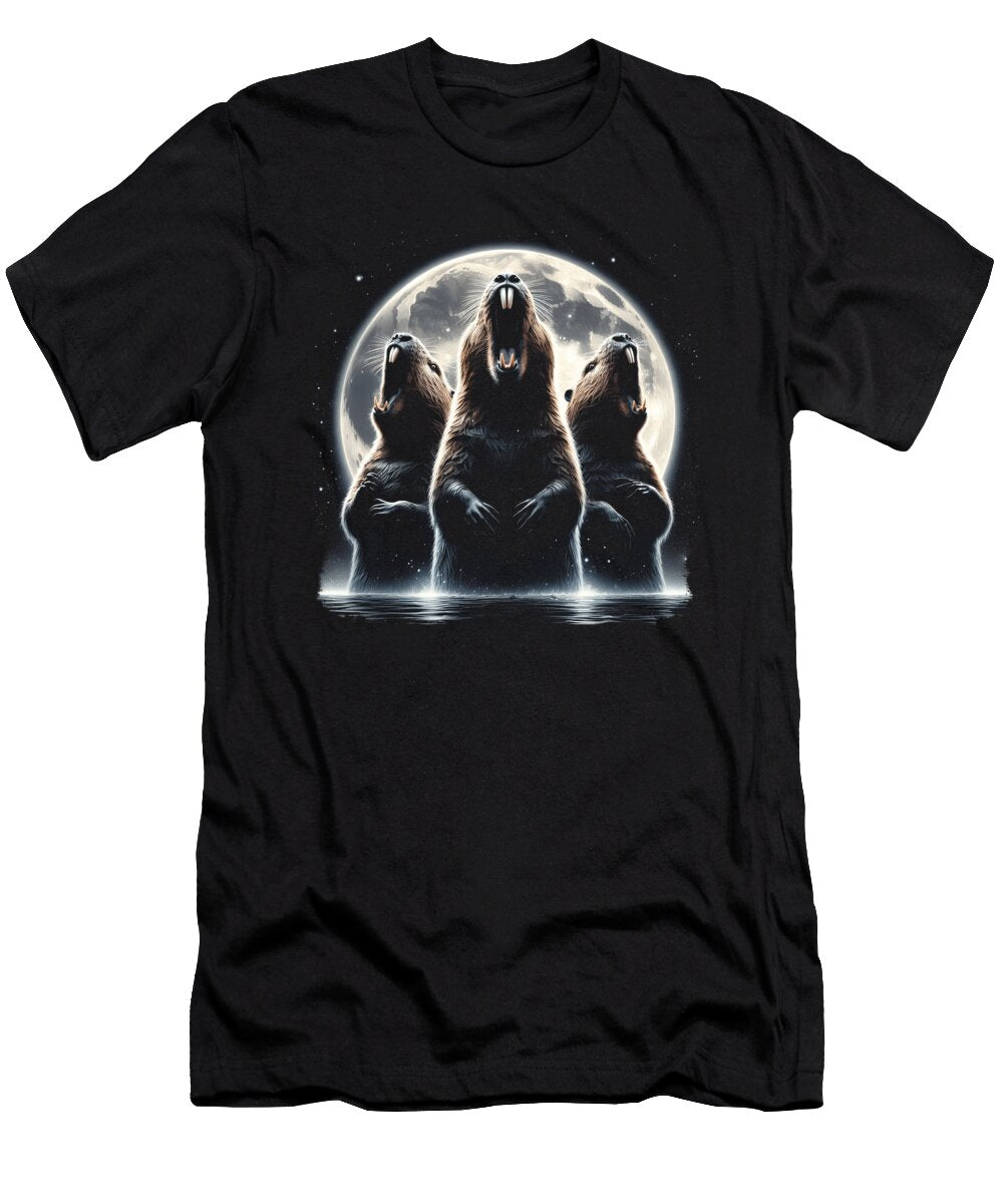 Three Beavers Howling At Moon Like Three Wolves Funny Job T-Shirt