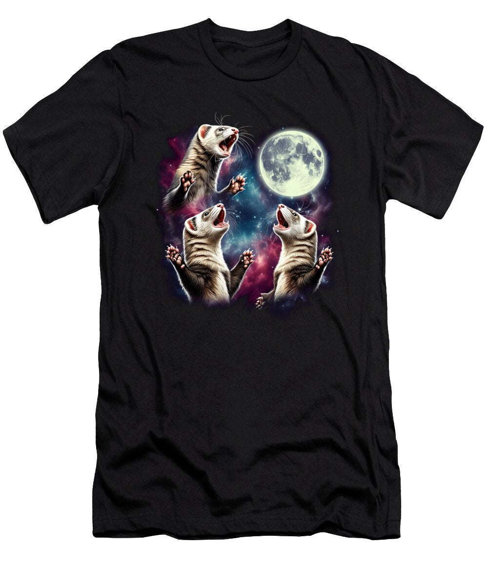 Three Ferrets Howling At Moon Funny Weird Cursed Meme Job T-Shirt