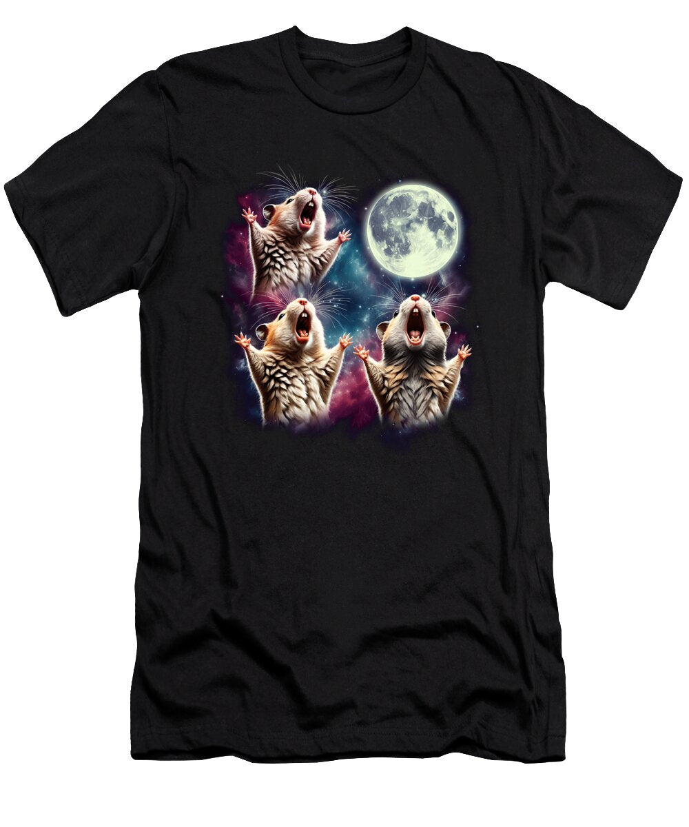 Three Hamsters Howling At Moon Funny Weird Cursed Meme Job T-Shirt