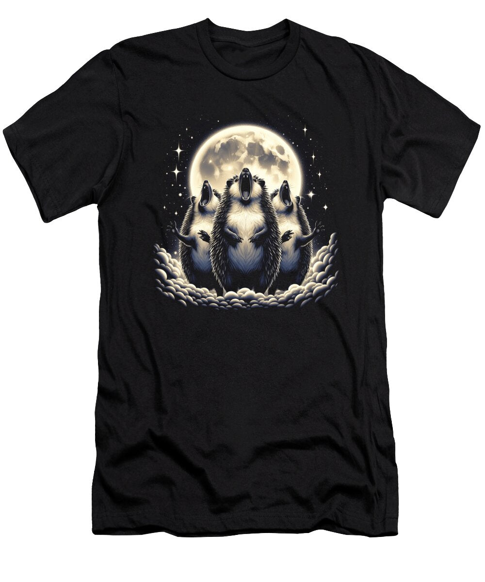 Three Hedgehogs Howling At Moon Like Three Wolves Funny Job T-Shirt