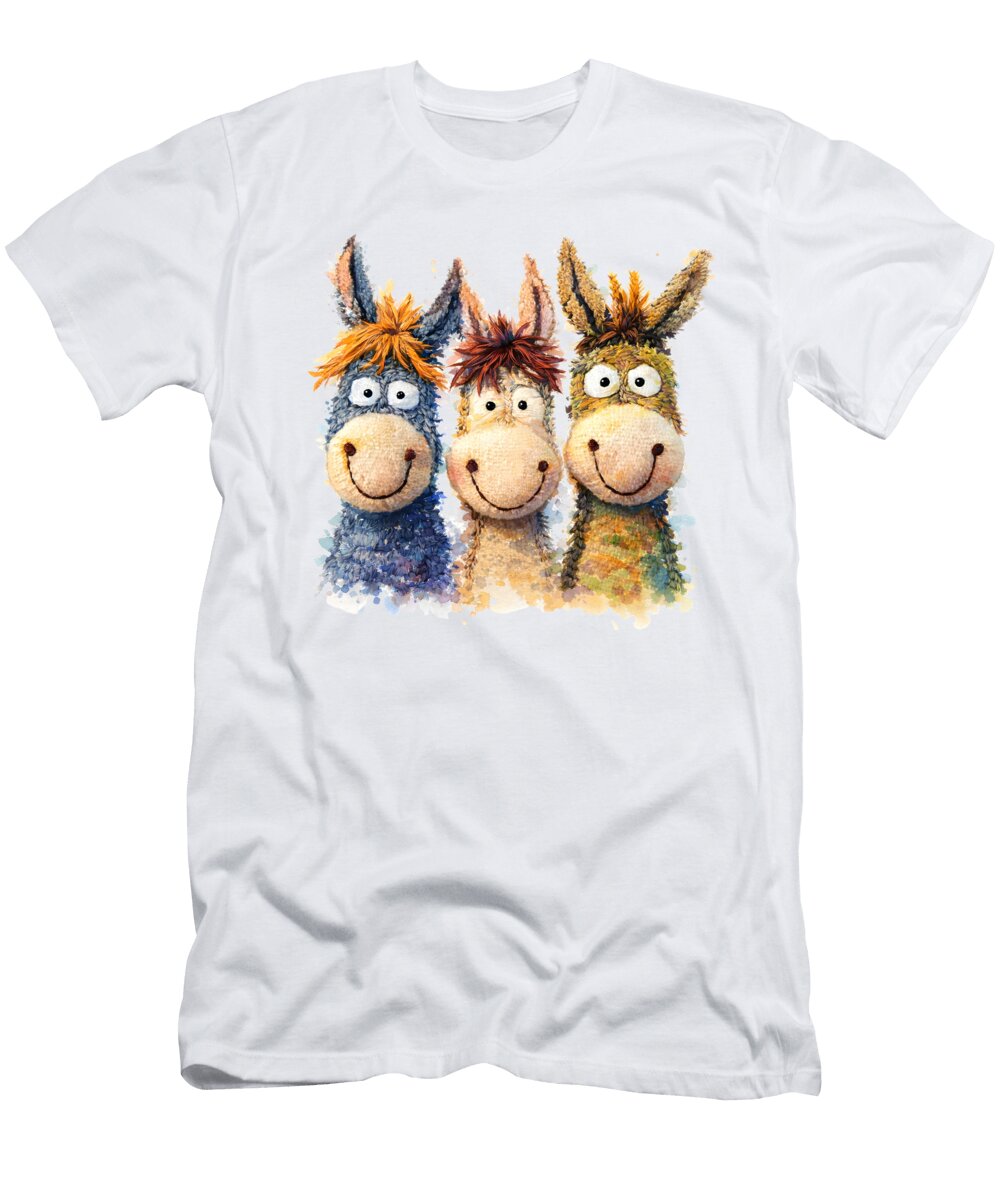 Three Smiling Cartoon Donkeys Mounir Khalfouf T-Shirt