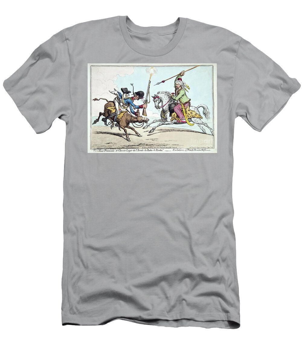 Tirailleur Francais Et Chevau Leger De Larmee Du Pacha De Rhodes or the Evolutions of French Mounted Riflemen 1799 James Gillray T-Shirt