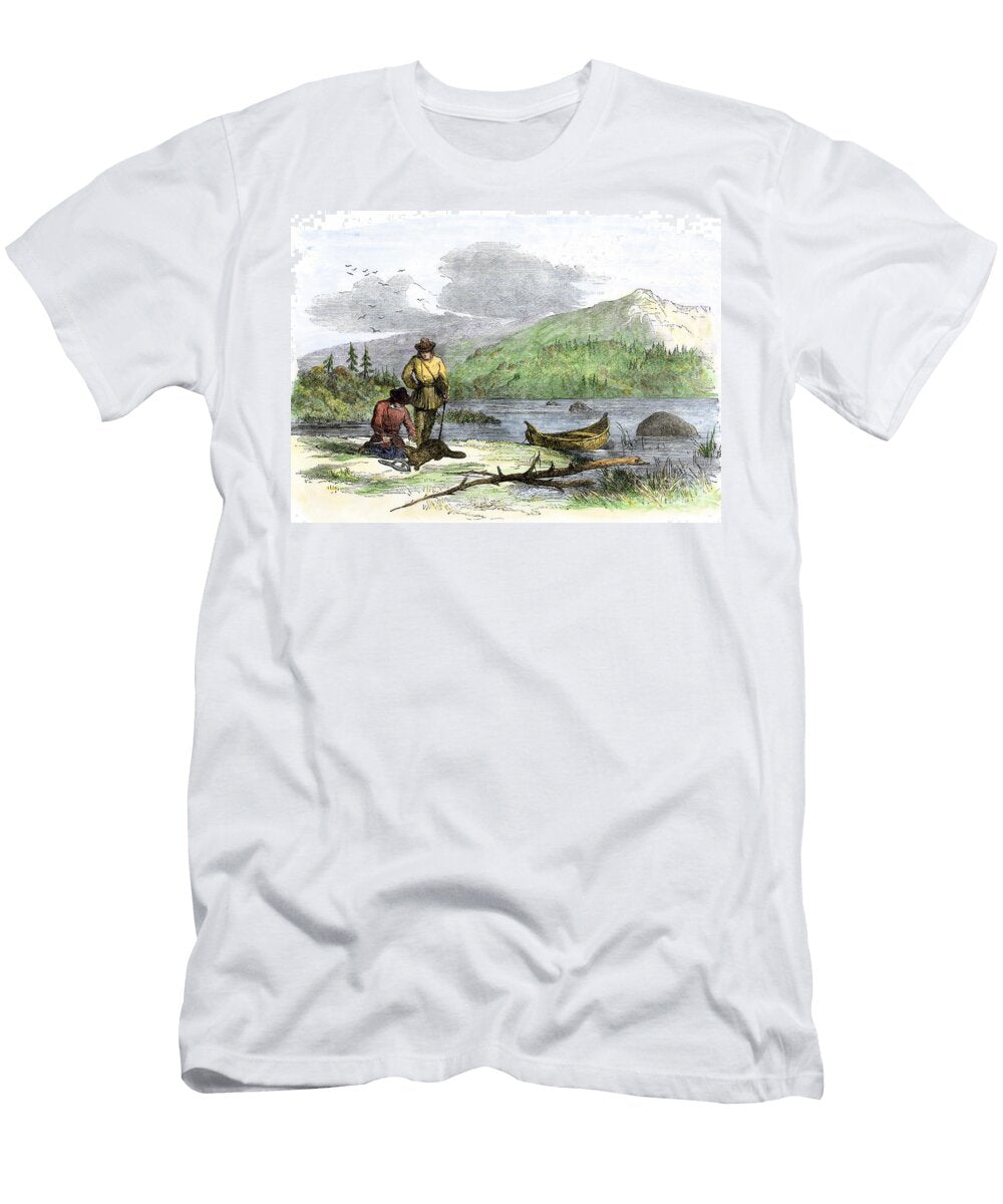 Trappers Finding a Beaver Caught in One of Their Traps Colouring Engraving of the 19th Century American School T-Shirt
