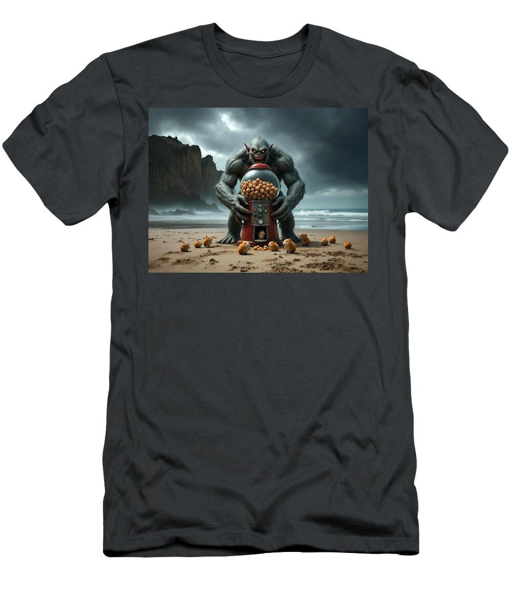 Troll Monster with His Hamster Gumball Machine on Beach Scott Van Osdol T-Shirt