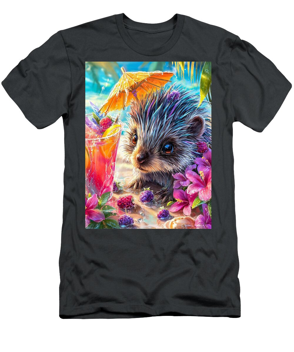 Tropical Vibes Summer Drink Porcupine Prickly Porcupine a Berry Bristle Brew Umbrel Cute Hedgehog Elmer Powers T-Shirt