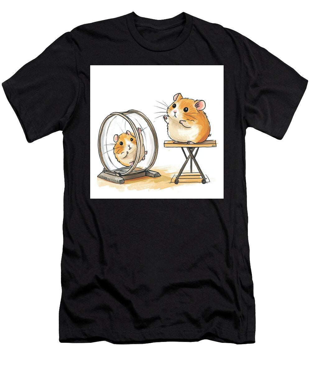 Two Cute Hamsters One in a Wheel One Watching Michael Allen T-Shirt
