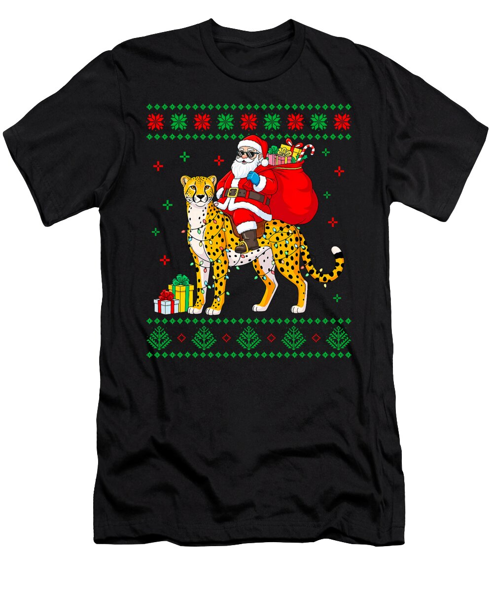 Ugly Xmas Santa Riding Cheetah Christmas Natalie Lidford T-Shirt