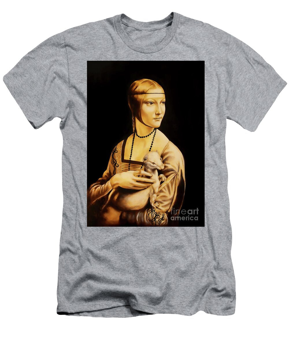 Unfinised Reproduction in Process of Painting Lady with an Ermine By Leonardo Da Vinci Graphic Effect Jozef Klopacka T-Shirt