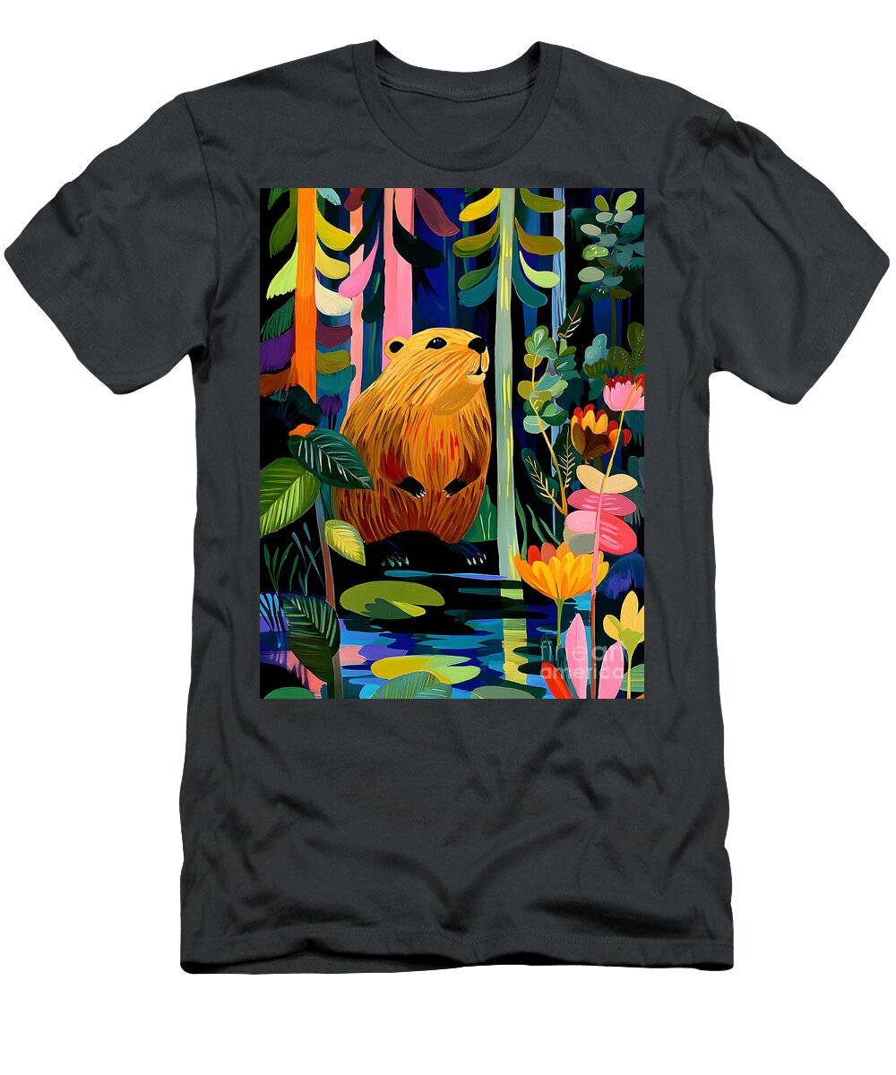 Vibrant Beaver in Colorful Forest Olfactoart Studio T-Shirt