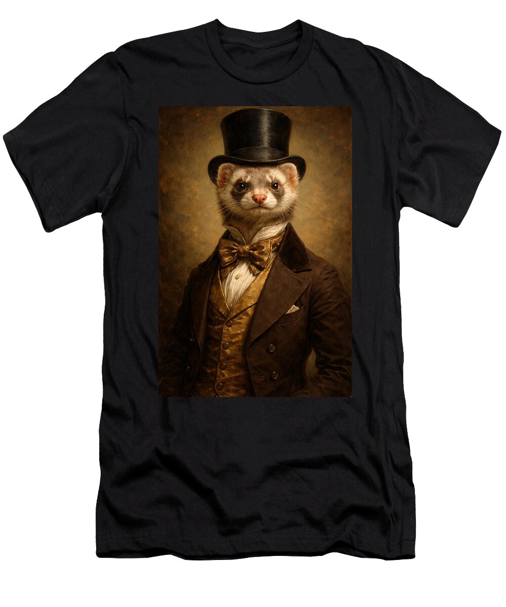 Victorian Ferret Gentleman Portrait Whimsical Vintage Animal Oil Painting Aldo Kristiyono T-Shirt