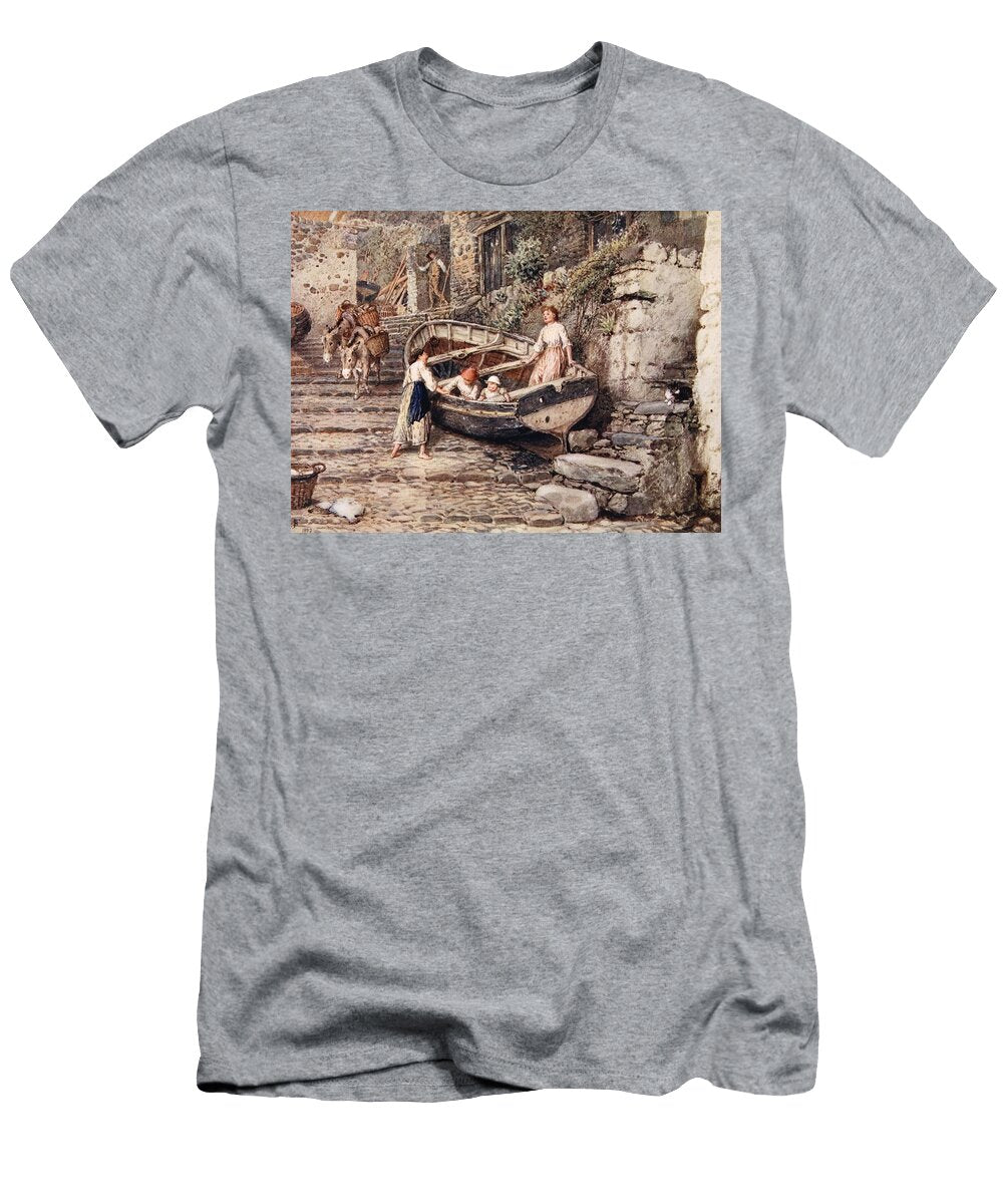 View of Clovelly with Stranded Boat Myles Birket Foster T-Shirt