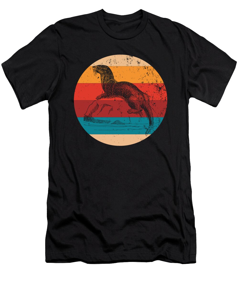 Vintage Otter Lover Retro Style Silhouette Gift Art Grabitees T-Shirt