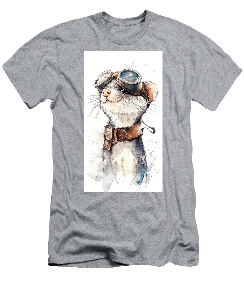 Watercolor Animal Portrait with Aviator Glasses Clint Mclaughlin T-Shirt