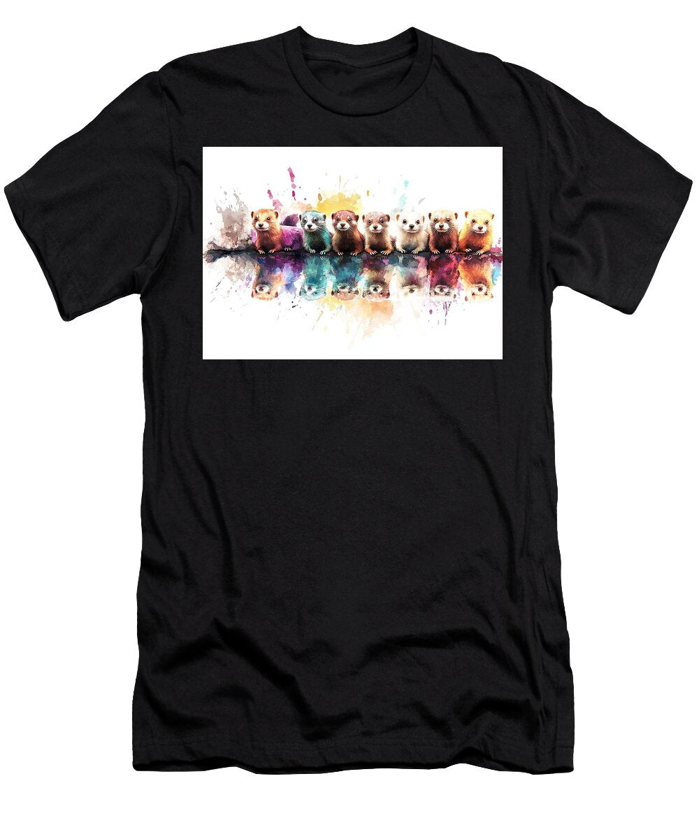 Watercolor Animal Portraits Ten Funny Ferrets Colorful Animal Art Giunia Sigworth T-Shirt