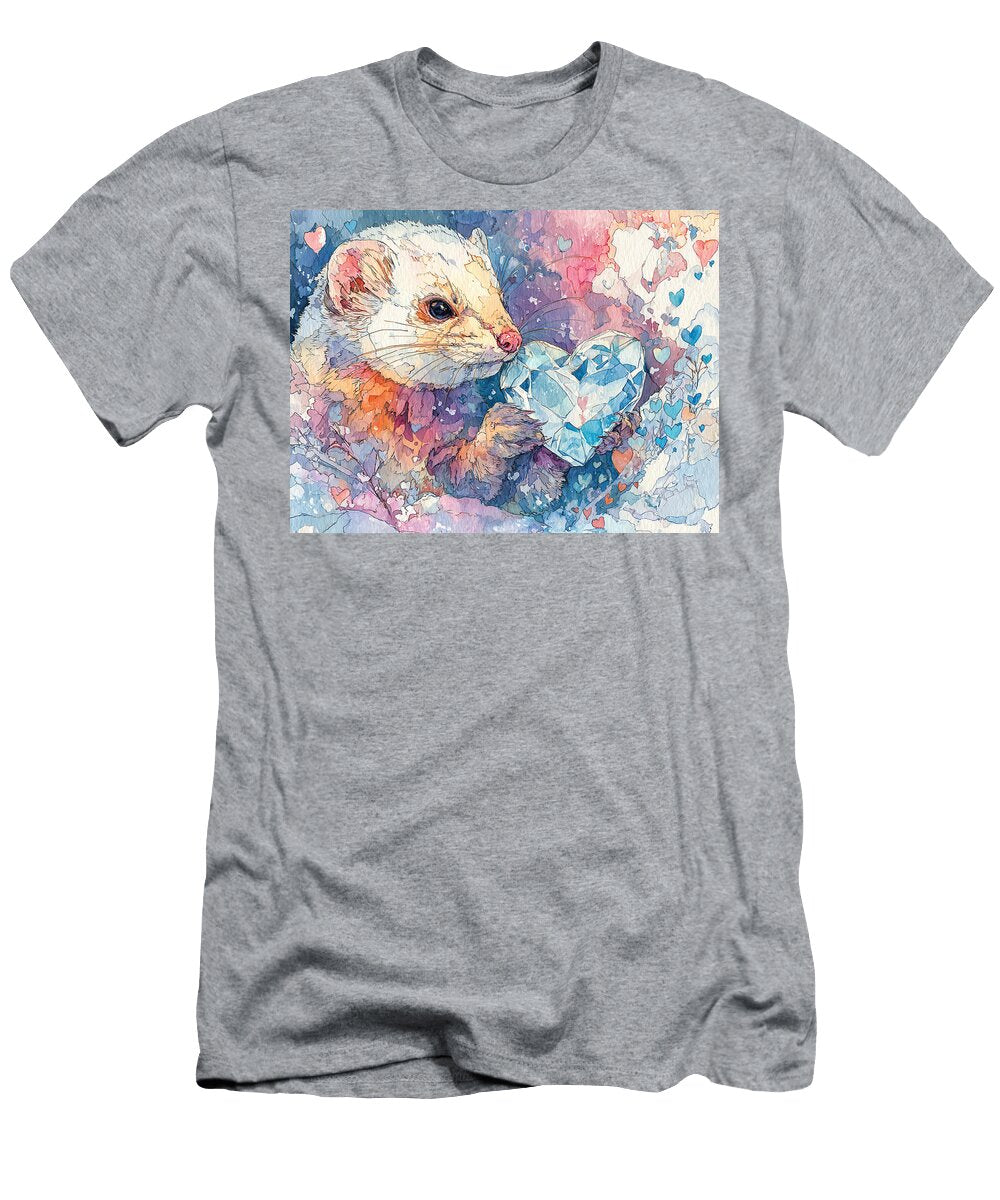 Watercolor Art Heart Shaped Gem a Fluffy Stoat Animal Portrait Elmer Powers T-Shirt