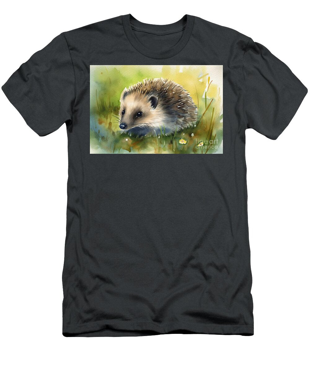 Watercolor of a Cute Little Hedgehog on a Grass Background N Akkash T-Shirt