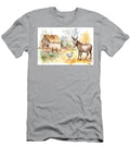 Watercolour Farm Village Composition with a Cute Little Baby Donkey and Chicken N Akkash T-Shirt