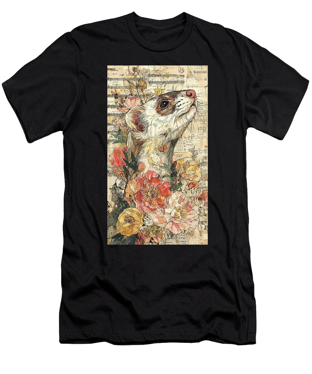 Weasel Mammal Floral Ferret Portrait Elmer Powers T-Shirt
