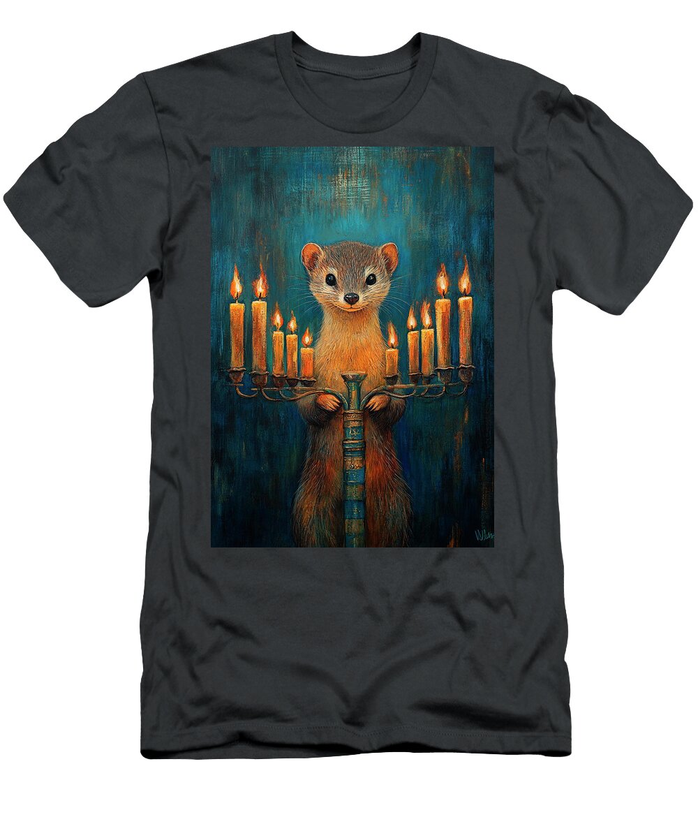 Weasels Cute Ferret Holding a Menorah with Candles Adrien Efren T-Shirt