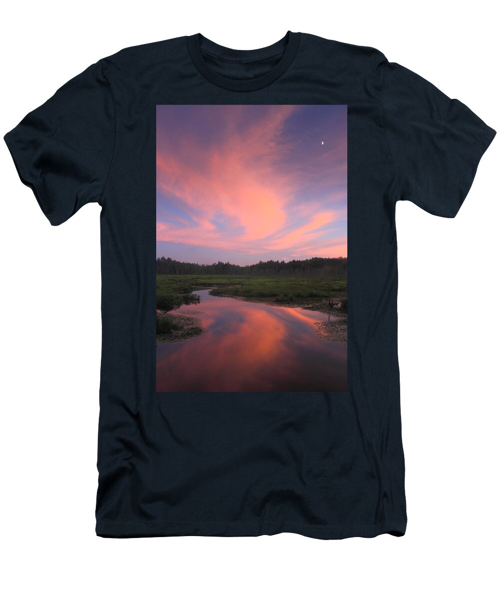 Wetland Sunset and Moon John Burk T-Shirt
