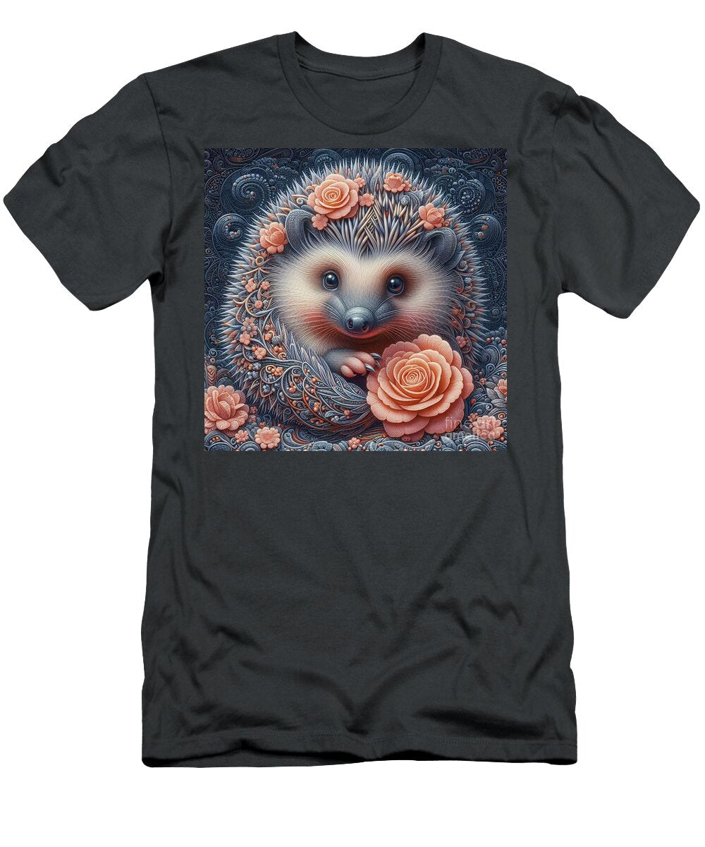 Whimsical Hedgehog Amidst Roses Whimsical Art Debra T-Shirt