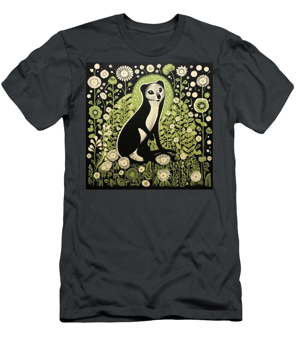 Whimsy Folk Night Garden Ferret Aloke Design T-Shirt