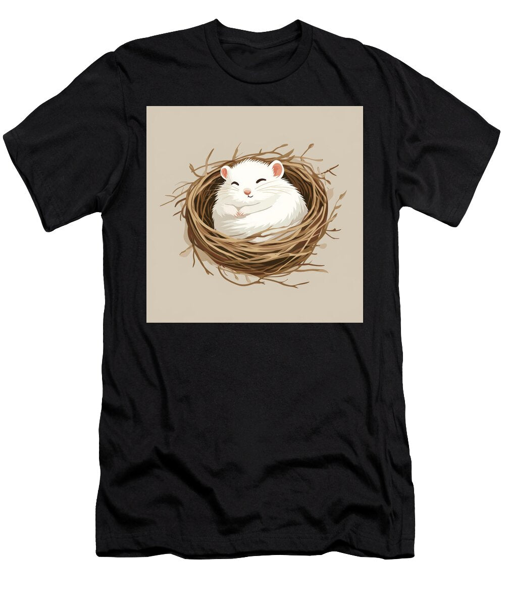 White Hamster Sleeping Peacefully in a Cozy Twig Nest Bandita Regmi T-Shirt