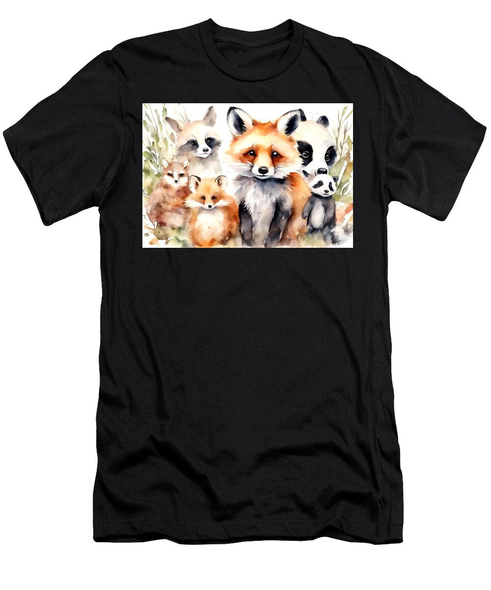 White Rabbit Wildlife Set Animal Illustration Dgehog Watercolor Raccoon Watercolour Fox Panda Fawn Wafe Akkash T-Shirt