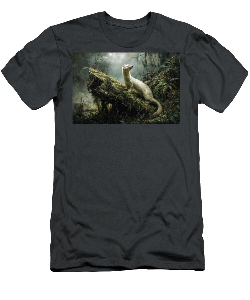 White Stoat in a Forest Mindscape Arts T-Shirt