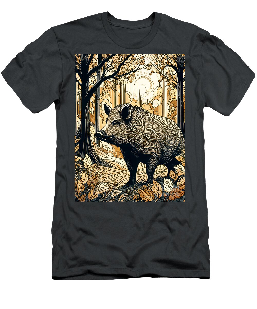 Wild Boar in Woodland Philip Openshaw T-Shirt
