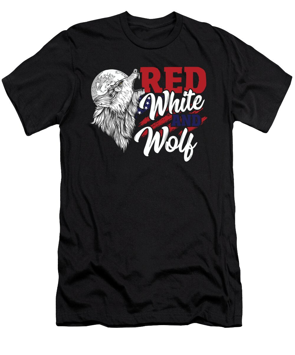 Wild Happy 4th of July USA Howling Wolves Under Moon Alessandra Roth T-Shirt