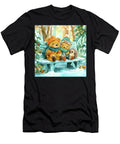 Winter Bears and Hedgehog Sitting on Snowy Bench Christmas Illustration Sj Stalter T-Shirt