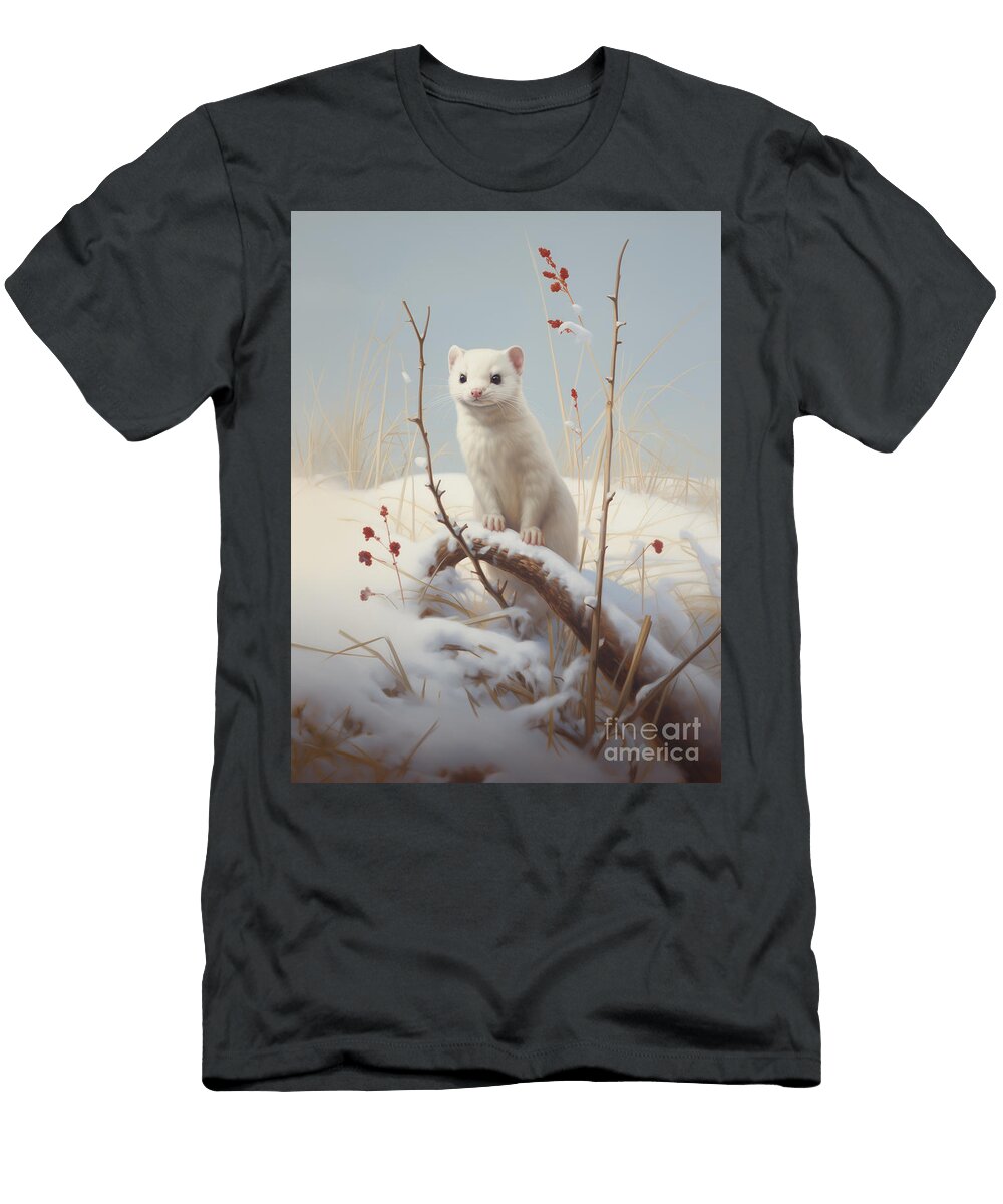 Winter Ermine in Snow Wally Pink T-Shirt
