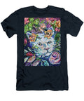 Wise White Cat with Hamster Amidst Flowers Susan Brown Slizys Art Signature Name T-Shirt