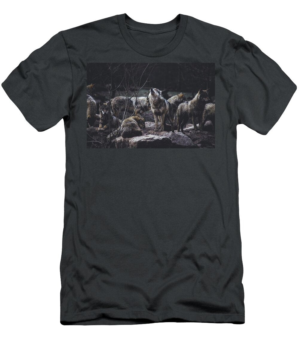 Wolf Pack on Rock Formation Julien T-Shirt