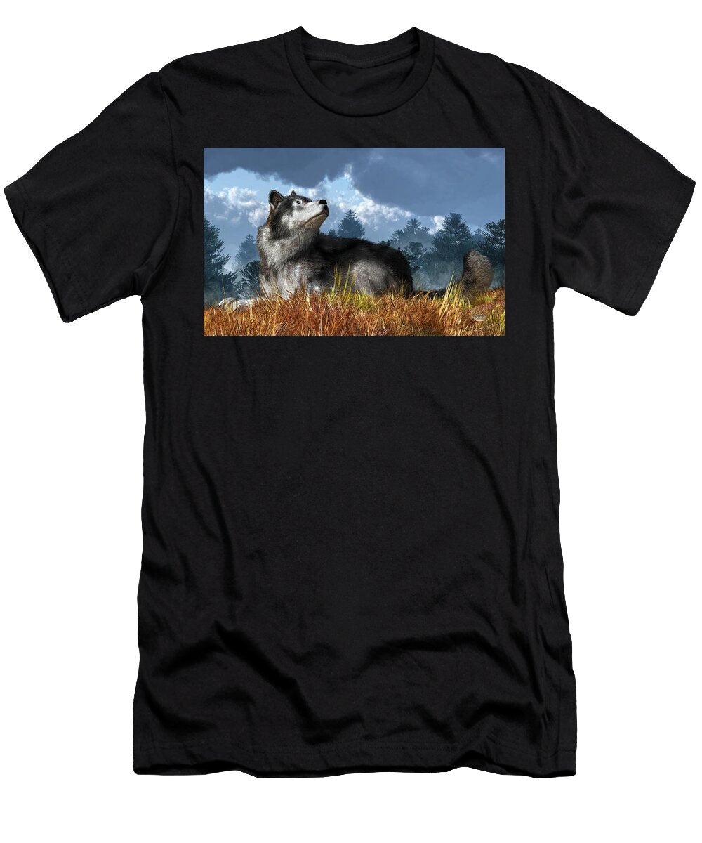Wolf Resting in Grass Daniel Eskridge T-Shirt