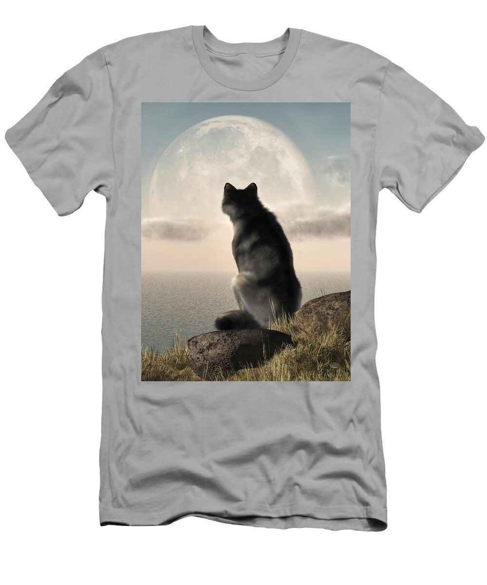 Wolf Watching the Moonrise Daniel Eskridge T-Shirt