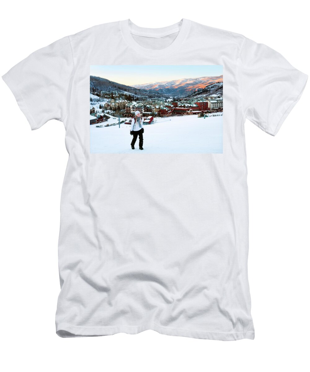 Woman Hiking Up Beaver Creek Mountain Leslie Parrott T-Shirt