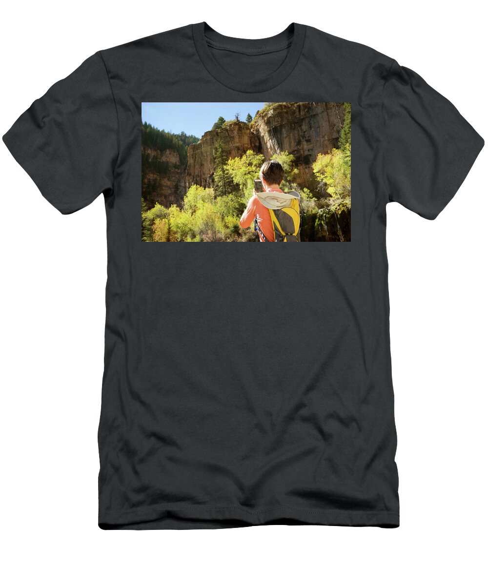 Woman Takes a Photo with Her Phone Leslie Parrott T-Shirt