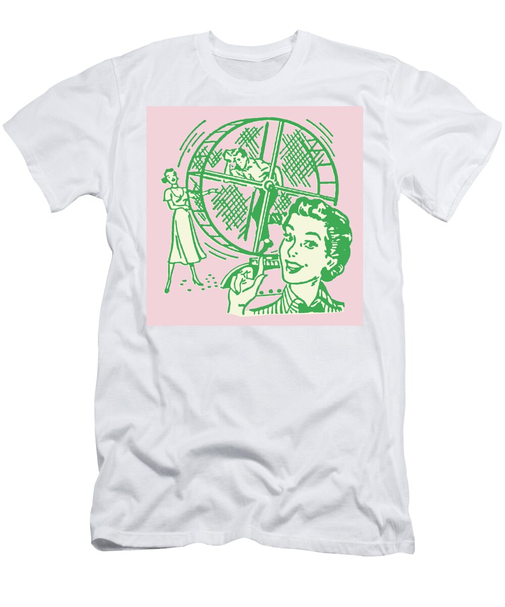 Women Working Men on Hamster Wheel Csa Images T-Shirt